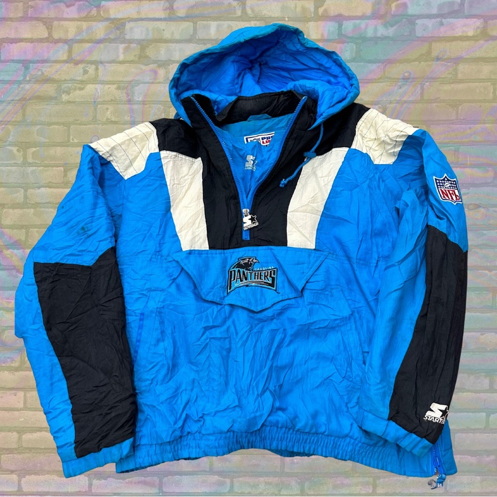 Vintage 90s NFL North Carolina Panthers Quarter Zip Starter Bomber Jacket L